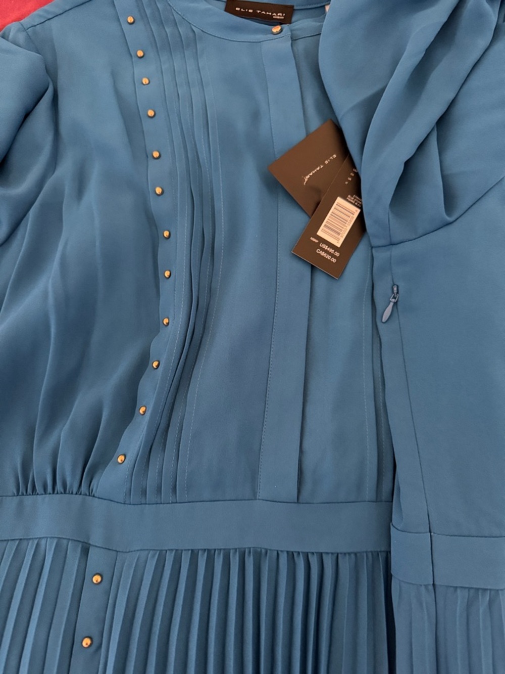 NWT Elie Tahari The Alania Pleated Midi-Dress Blue Stone Color, Size 16 - Picture 11 of 11
